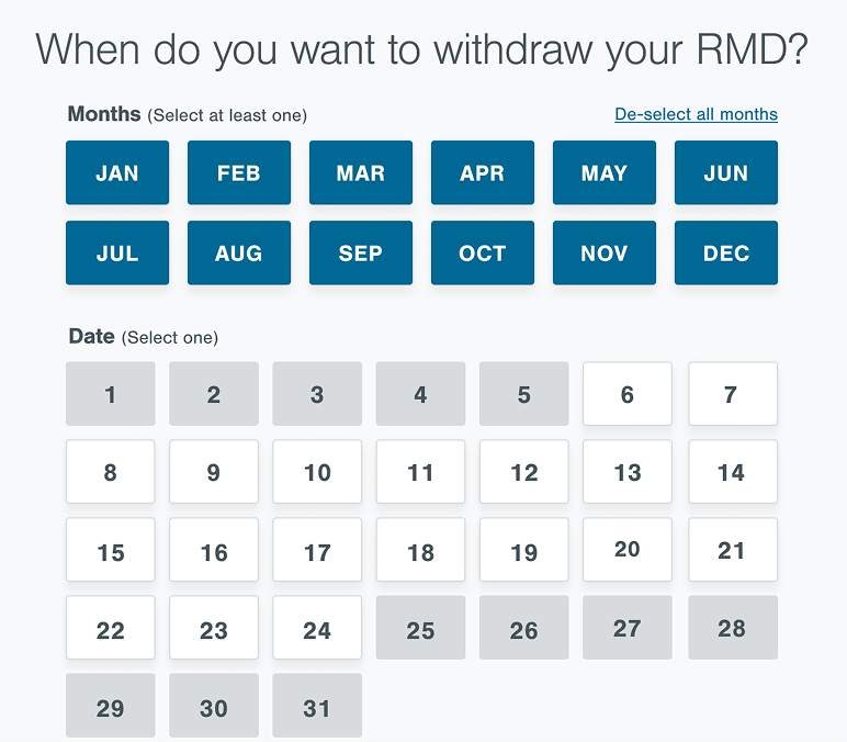Calendar with different month selections