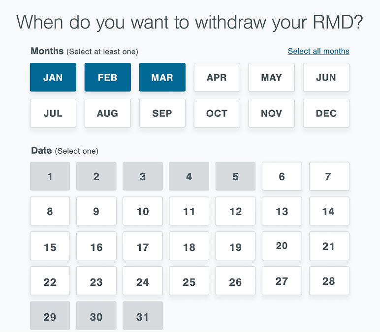 Calendar with different month selections