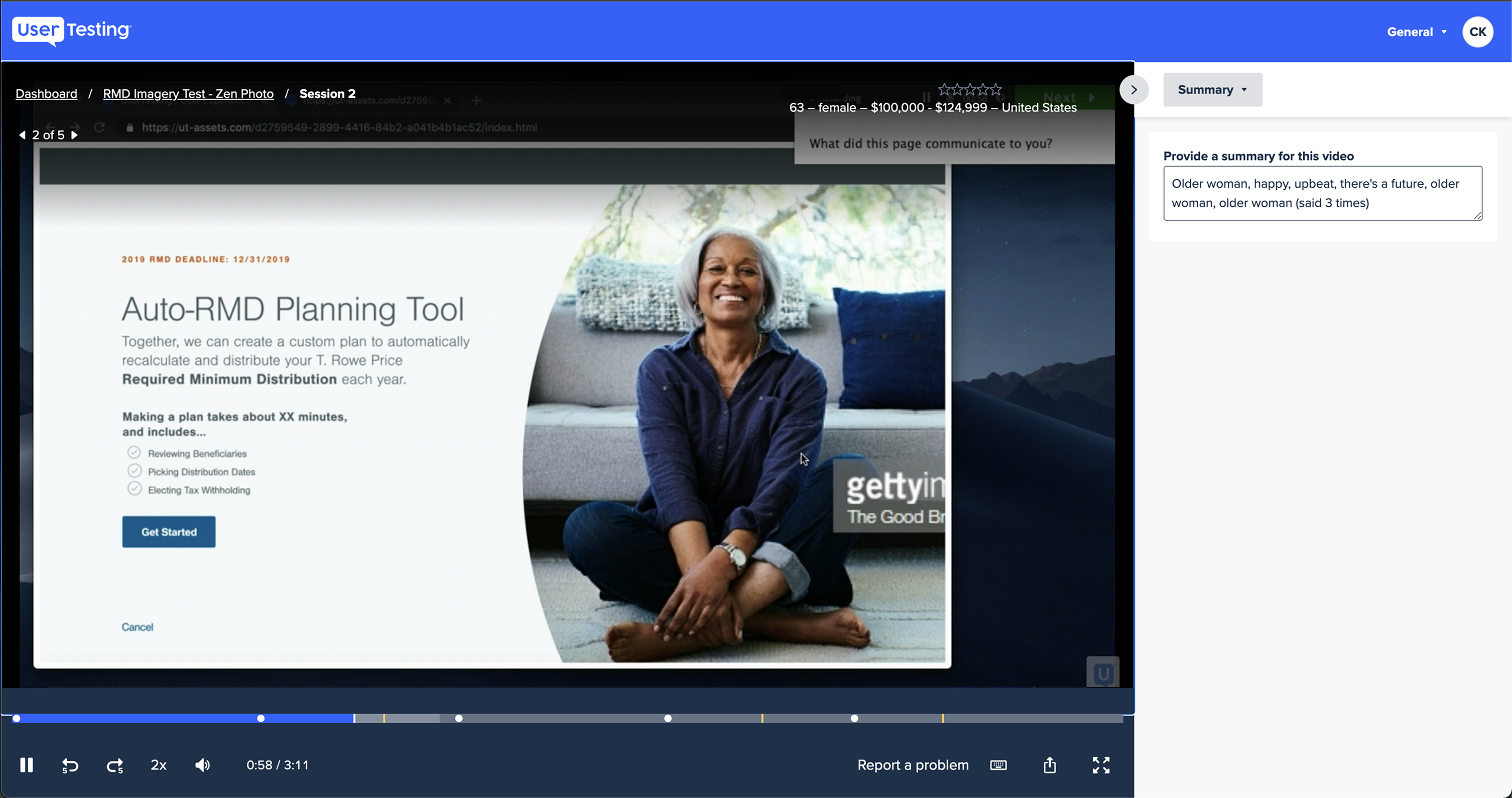 Photo-led entry page in user testing