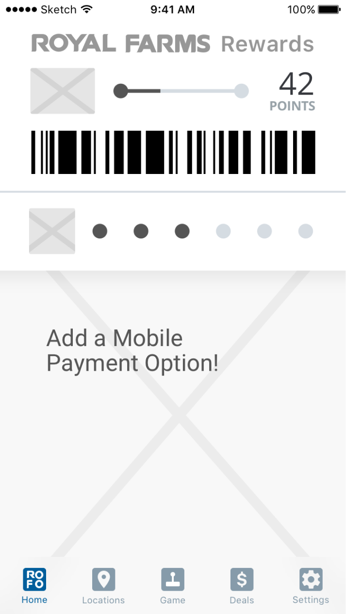 Home screen wireframe