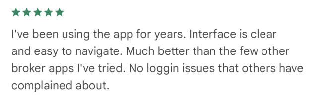 Google Play review: five stars, from a long-time user who finds the interface clear and easy to navigate