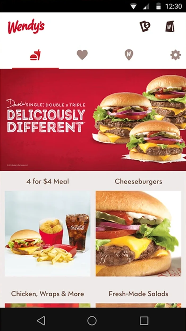 Wendy’s app menu screen